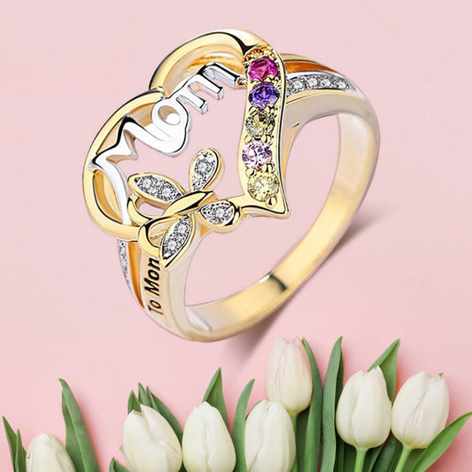 "I love you, Mom." Heart Mom Design Zircon Ring