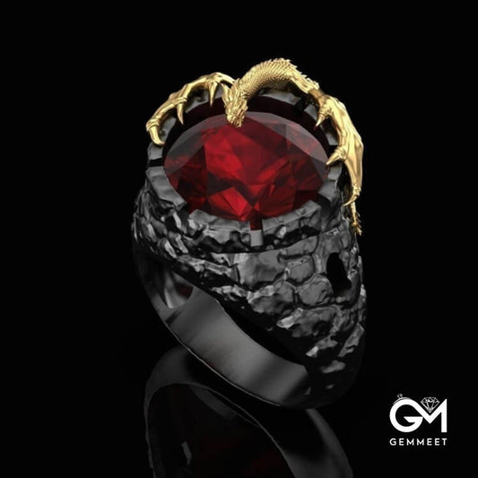 Punk Goth Rock Red Zircon Dragon Ring