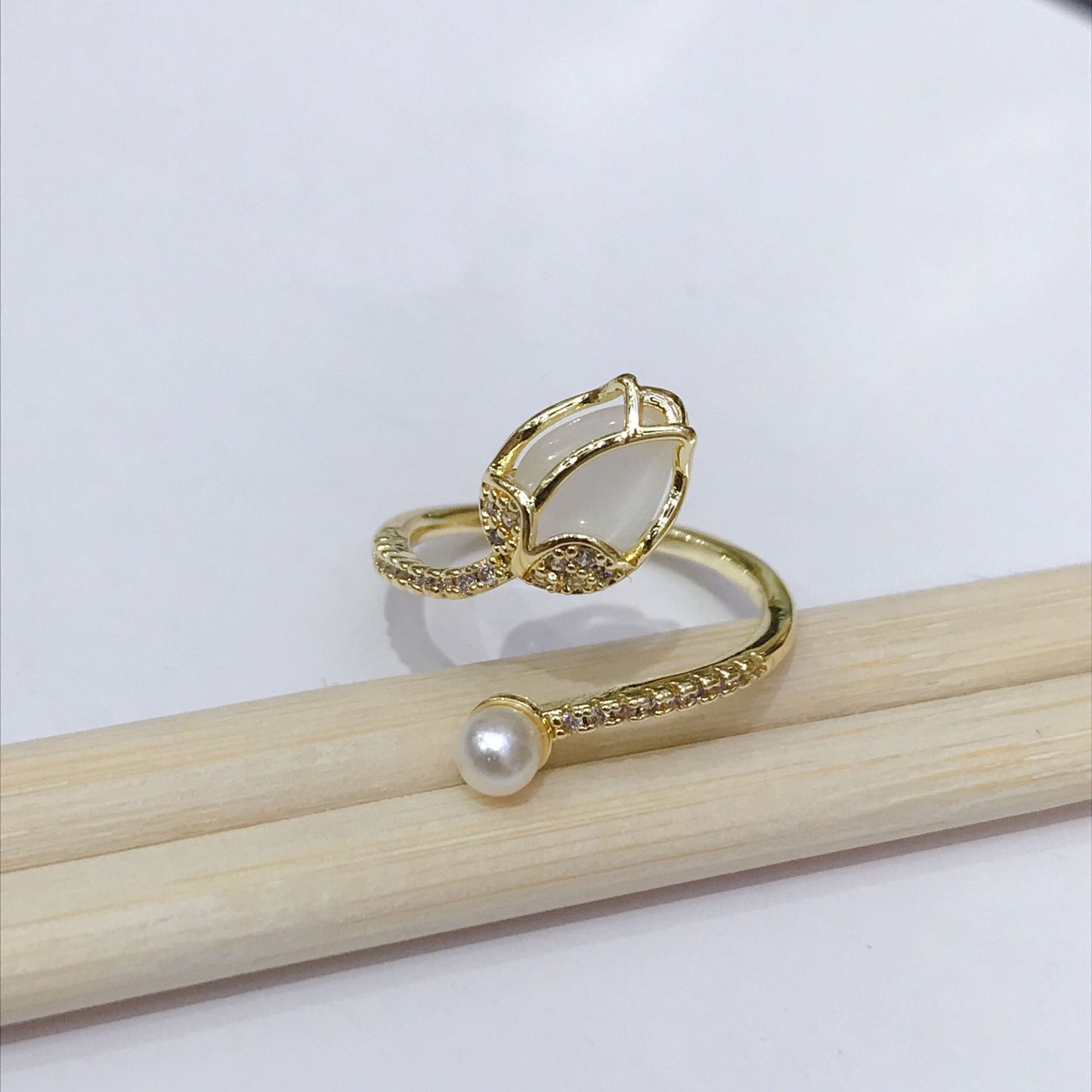 Simple Zircon Nail Opening Ring