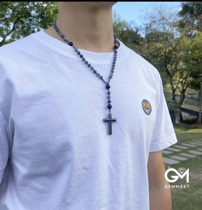 Cross Catholic Stone Rosary Necklace