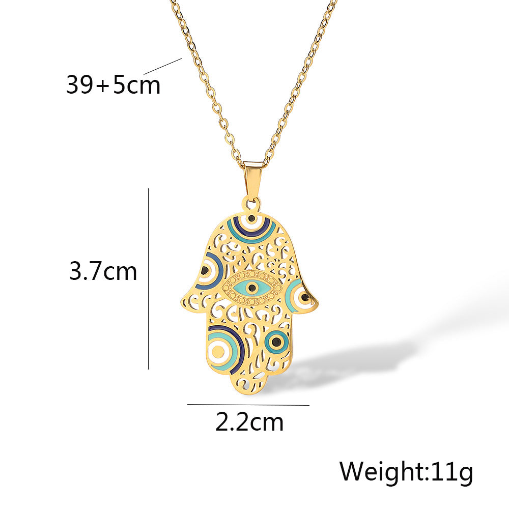 Hamsa Evil Eye Hollow Pendant Necklace