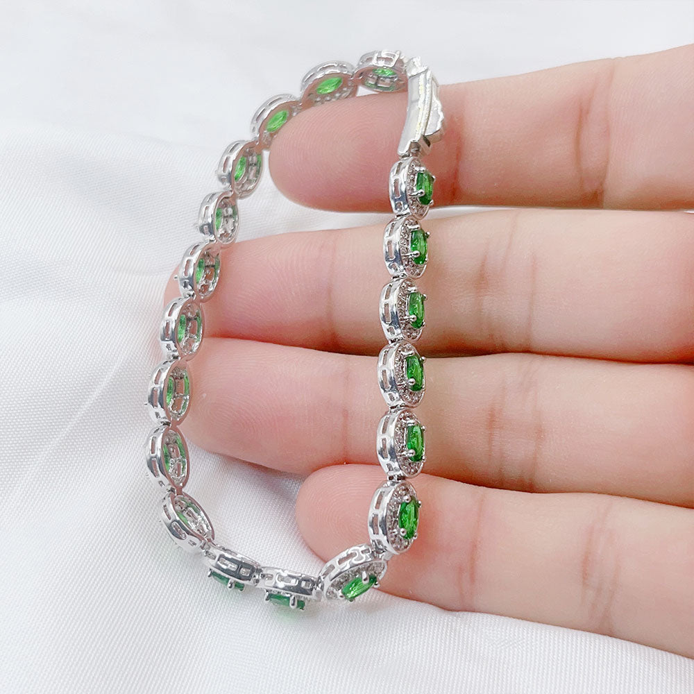 Oval Inlaid Green Zircon Bracelet