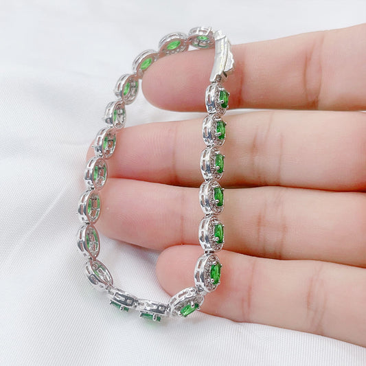 Oval Inlaid Green Zircon Bracelet