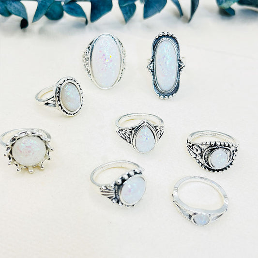 Artificial Oval Opal 8-Piece Ring Set