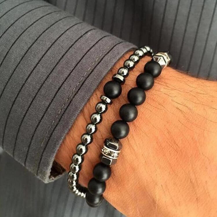 Men's Jewelry Bead Punk 2 Piece Set Fashion Bracelet