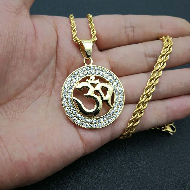 Hip Hop Jewelry Gold Plated Zircon Yoga OM Pendant