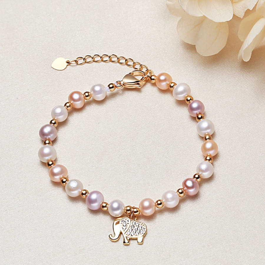 Freshwater Pearls 14K Gold Filled Elephant Women Bracelet