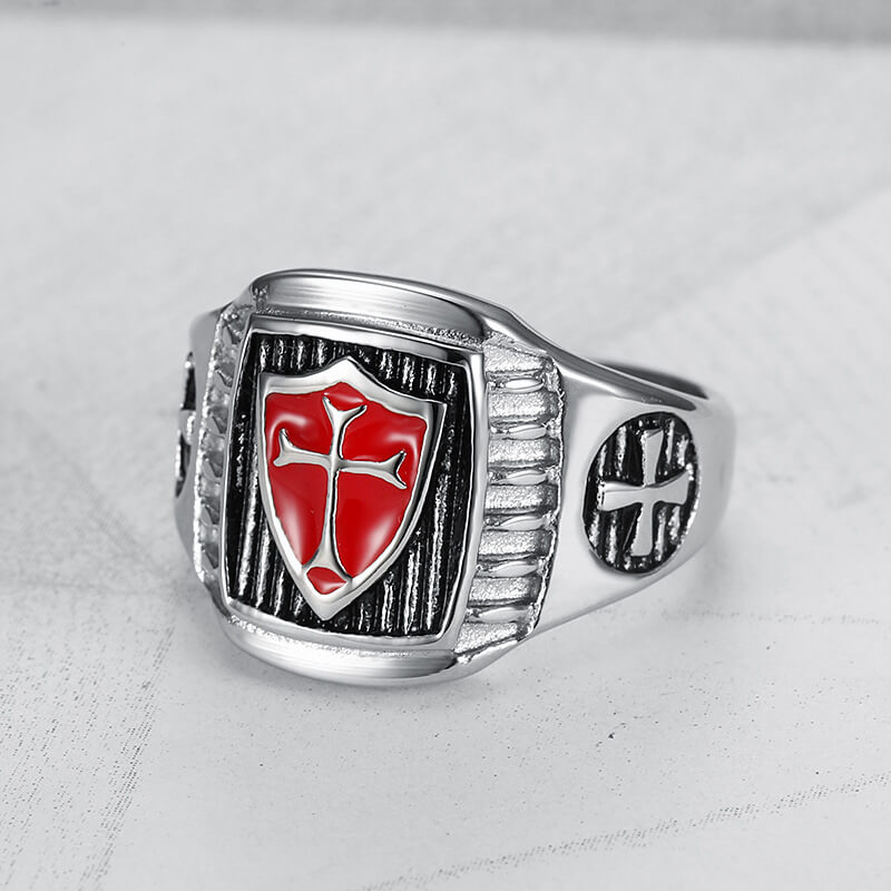 Knights Templar AG Shape Shield Cross Ring