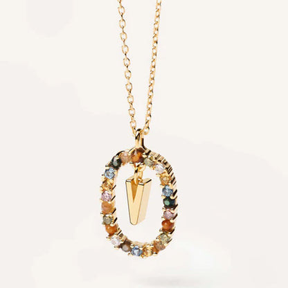 INITIAL LETTER Colourful Zircon Necklace