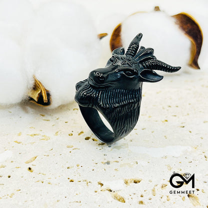 Stainless Steel Pentagram Satan Sheep Animal Ring