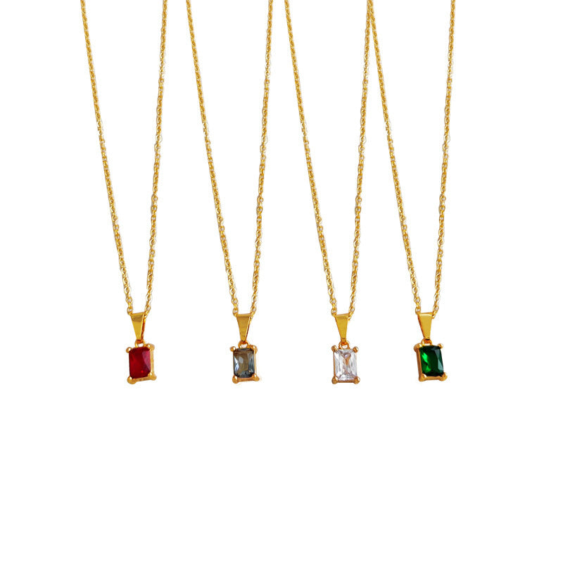 Rectangle Color Stone Chain Necklace