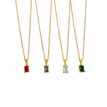 Rectangle Color Stone Chain Necklace