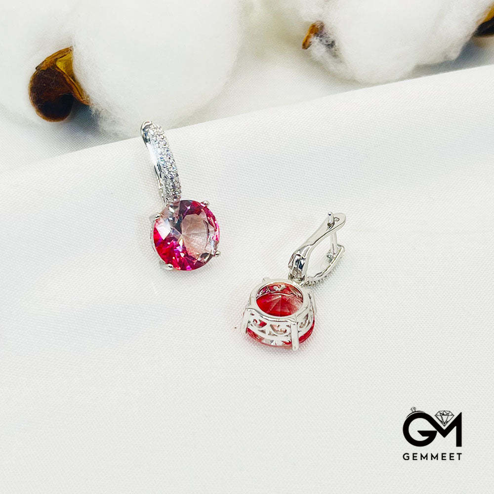 Red-White Gradient Round Stone Earrings