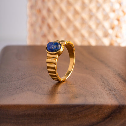 Court Vintage Oval Cut Lapis Lazuli Chunky Band Ring