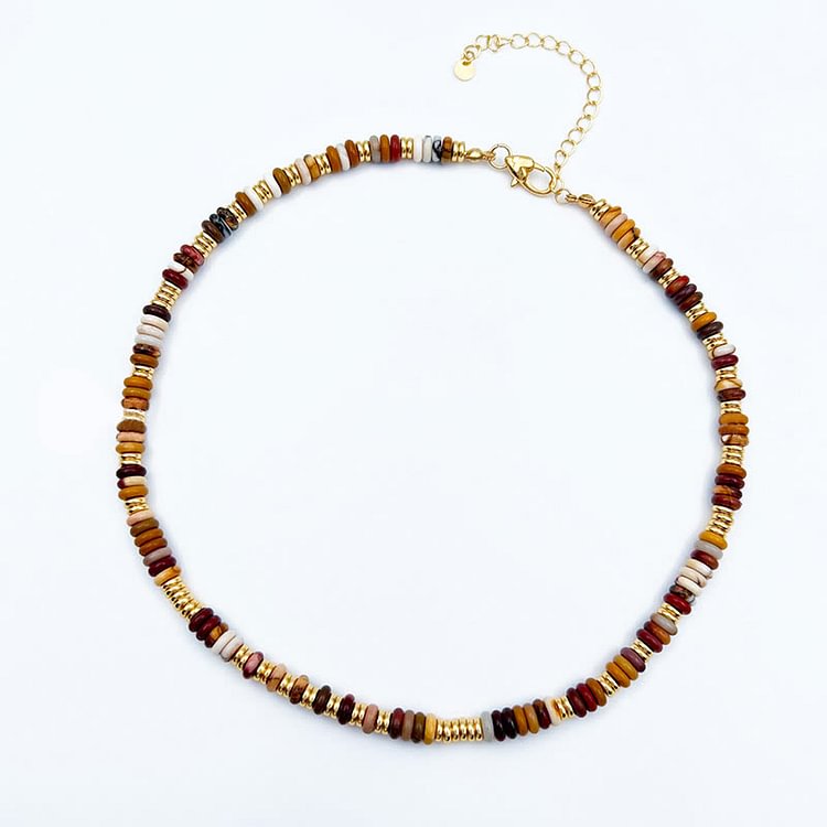 Sunset Frisbee Beaded Natural Agate Clavicle Necklace