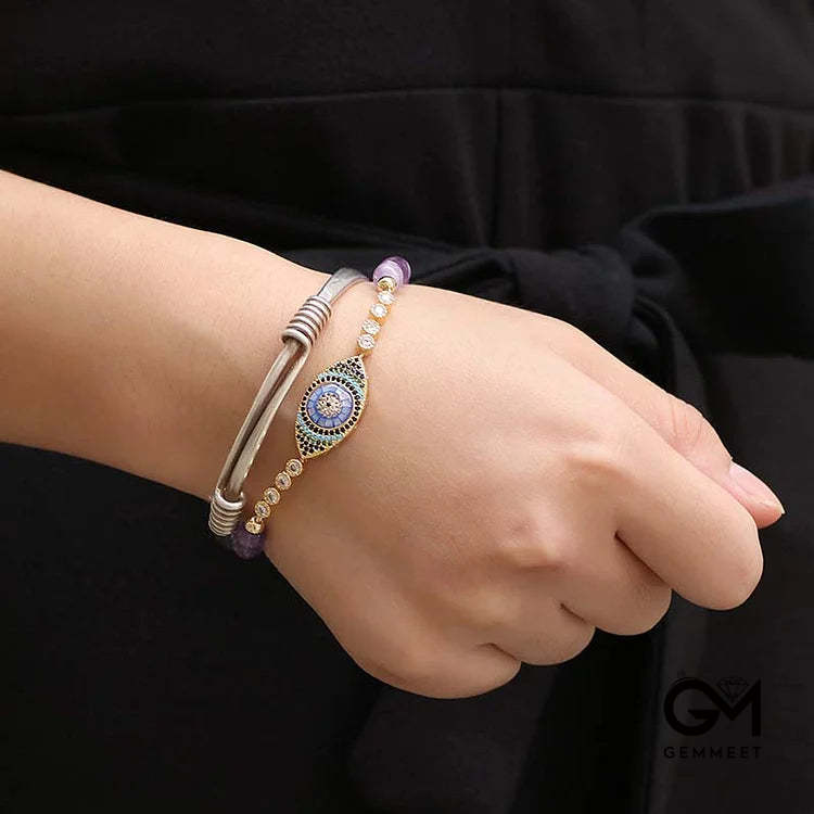 Unique Amethyst Evil Eye Symbol Healing Bracelet