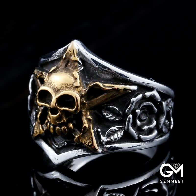 Men's Gothic Pentagram Skull Ring