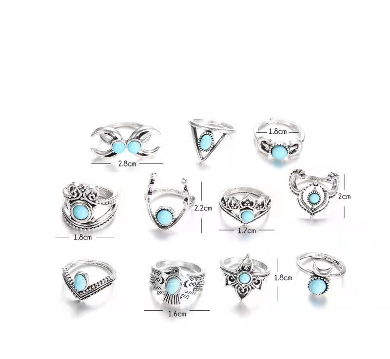 Bohemia Turquoise 11 Pcs Ring Set