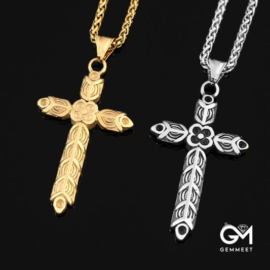 Stainless Steel Cross Flower Necklace