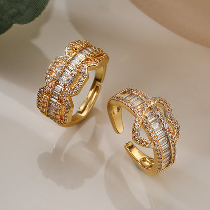 Hiphop Golden Full Stones Thick Band Ring