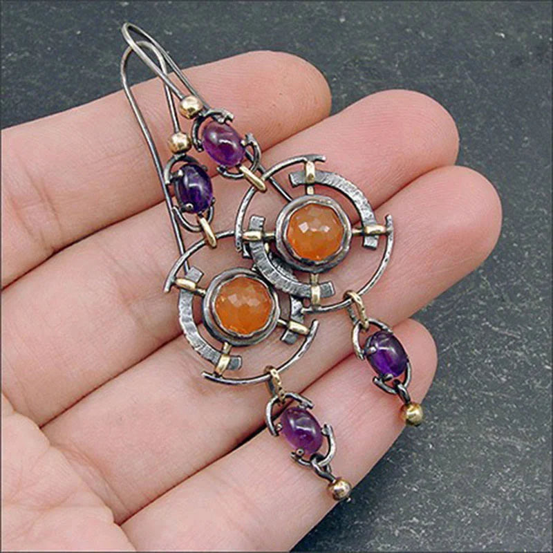 Retro Disc Hollow Inlaid Crystal Witch Earrings