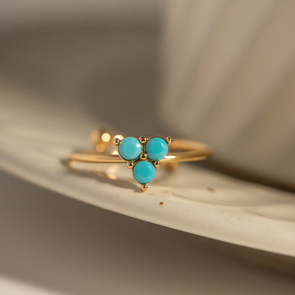 French Vintage Natural Stone 3 Turquoise Ring