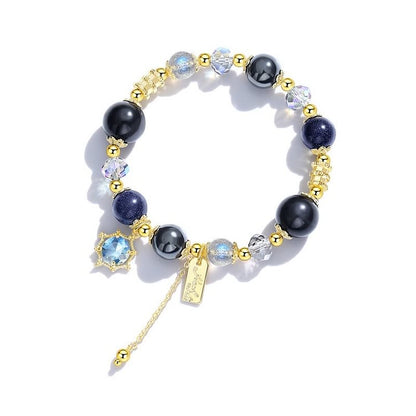 Blue Sandstone Moonstone Obsidian Beaded Bracelet