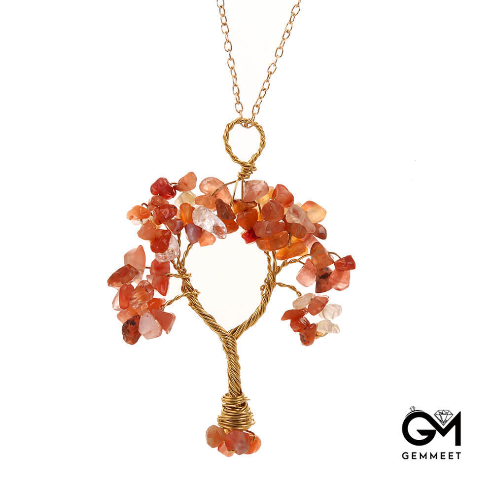 Crushed Copper Wire Wrapped Tree Pendant Necklace