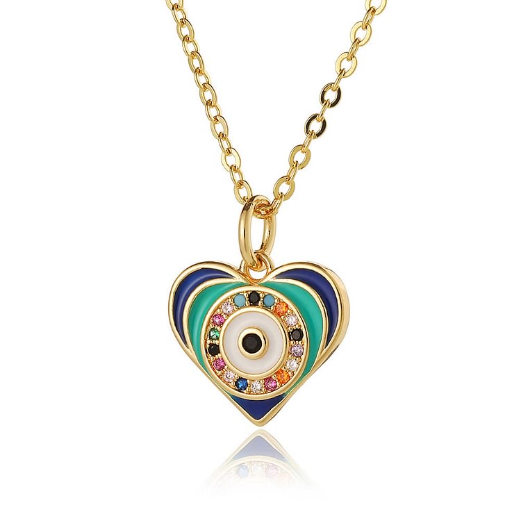 Epoxy Evil Eye Hamsa Heart Shape Necklace