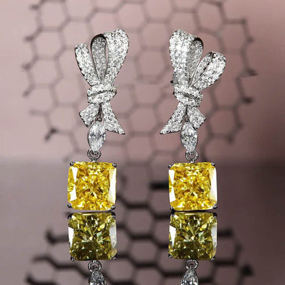 New Jewelry Radiant Cut Earrings Super Flash Powder Diamond Ice Flower Cut Full Diamond Bow Earrings