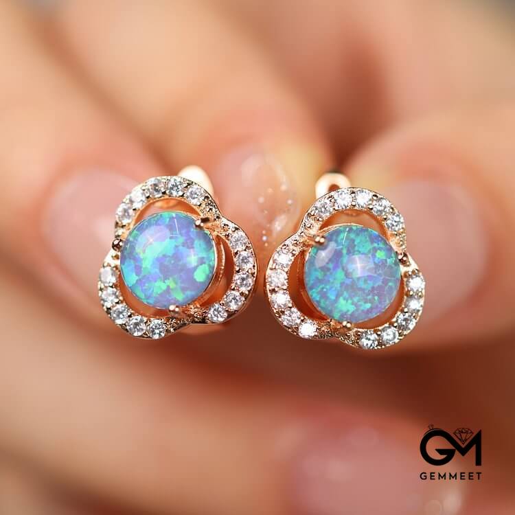 Opal White Zircon Clover Light Luxury Earrings