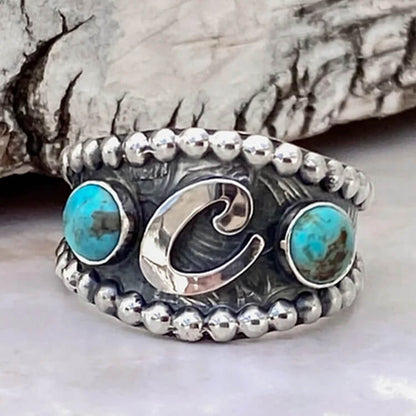 Retro Turquoise Letter C Ring