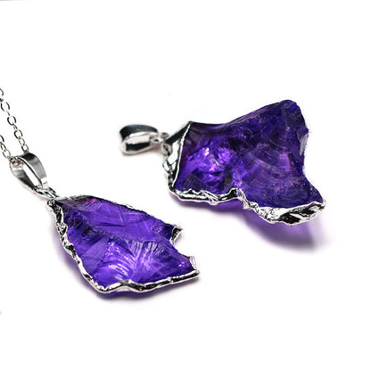 Delicate Natural Amethyst Crystal Irregular Silver Plating Pendant