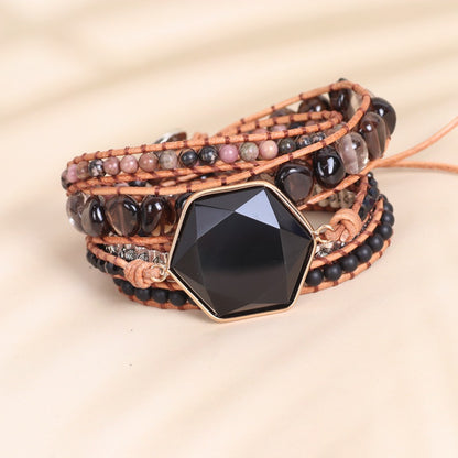 Obsidian Double Pendant Wrap Bracelet