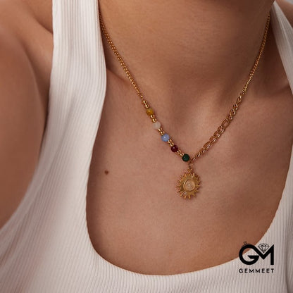 Opal Sun Shape Pendant Necklace