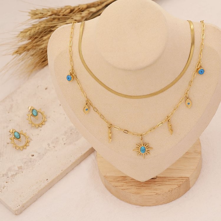 Turquoise Star Sun Pendant Necklace Bracelet Earrings