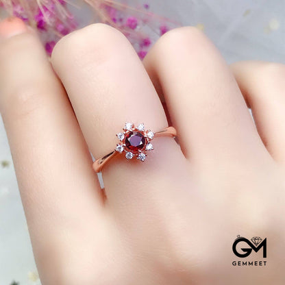 Rose Gold Wine Red Garnet Ring