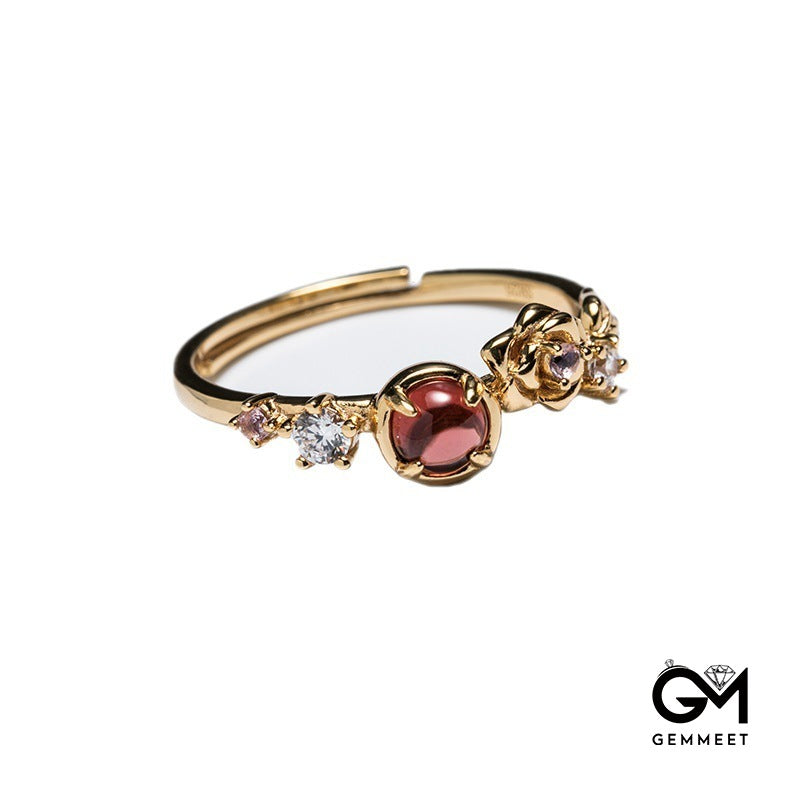 Garnet White Zircon Rose Ring