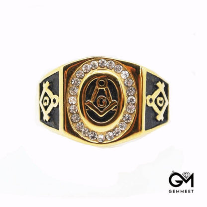 Vintage Gold Zircon Masonic Ring