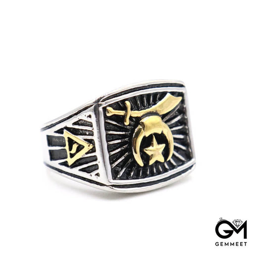 Stainless Steel Masonic Scythe Moon Star Ring