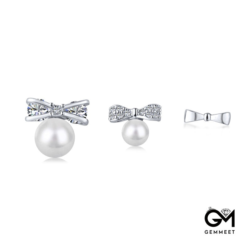 S925 Sterling Silver Bow Beaded Pearl Stud Earrings