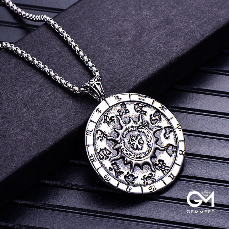 Vintage Stainless Steel Compass Pendant Necklace