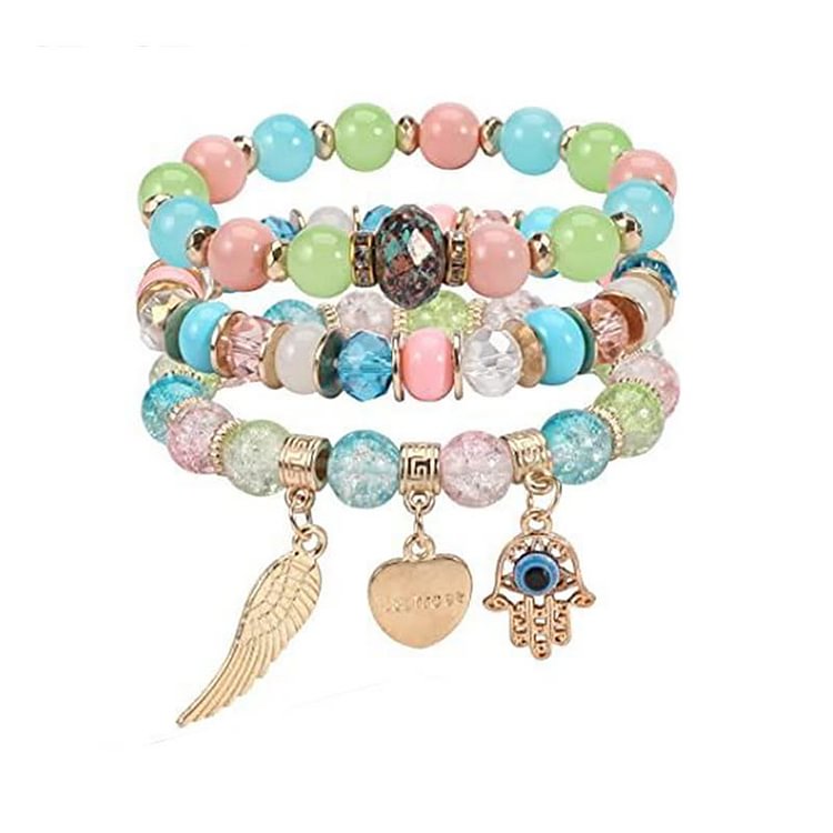 Evil Eye Hamsa Triple Beaded Bracelet Set