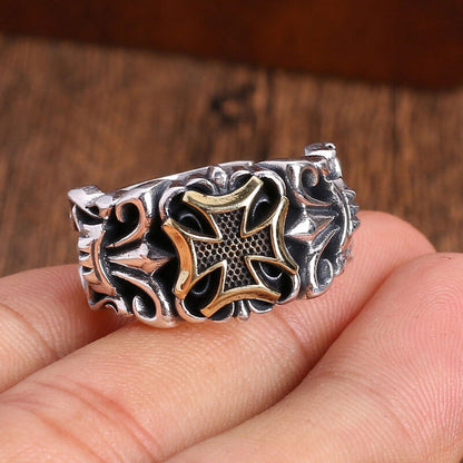 Cool Retro Cross Totem Signet Ring