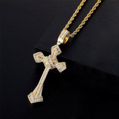 Iced Baguette Diamond Cross Necklace