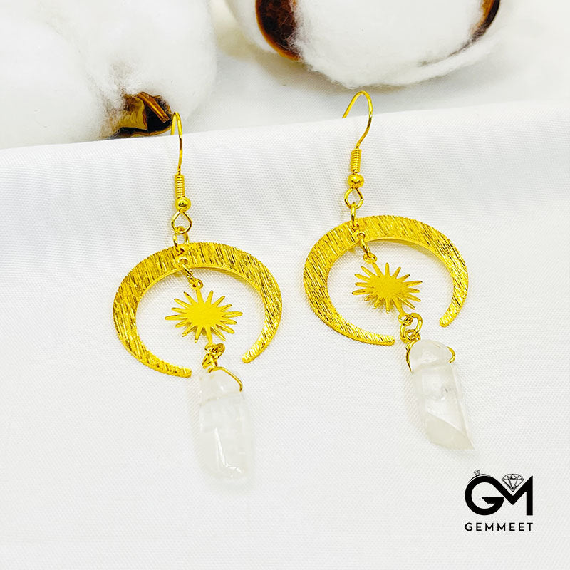 Bohemia Agate Crescent Moon Clear Crystal Earrings