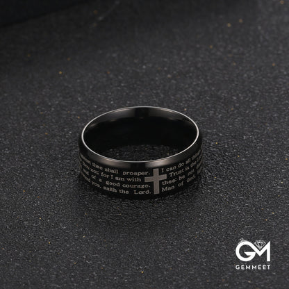 Simple Black Stainless Steel Cross Ring