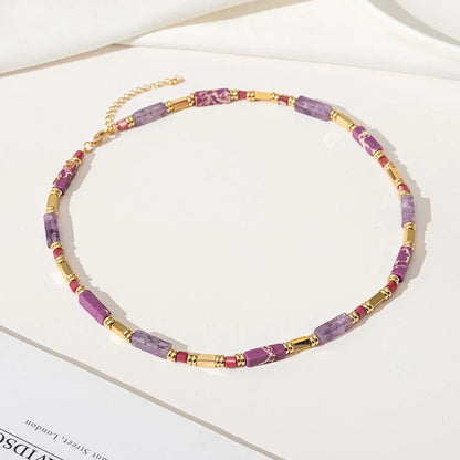 Geometric Rectangle Charoite Purple Emperor Stone Clavicle Necklace