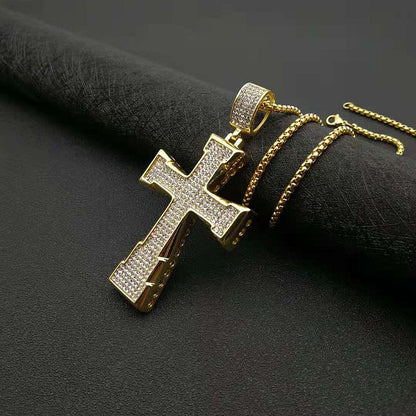 Hip Hop Cross Rectangular Gold Plated Full Zirconia Pendant