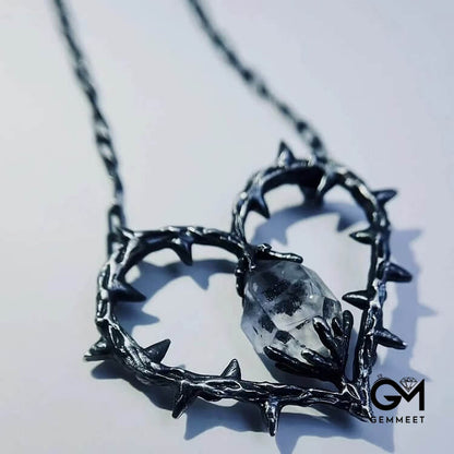 "Witch's Heart"-Clear Crystal Thorn Heart Necklace